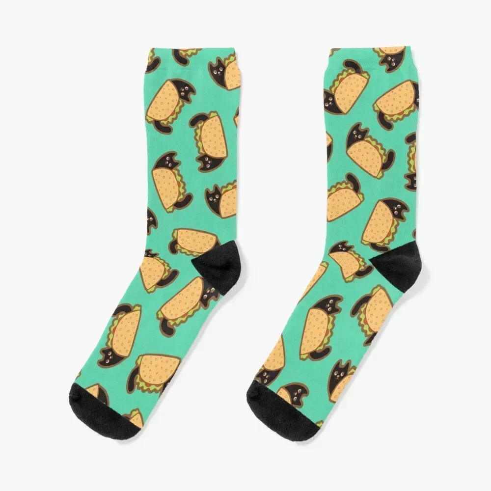 

Taco Cat Pattern with Black Cats on Turquoise Socks winter gifts christmas gifts cotton crazy Socks Ladies Men's