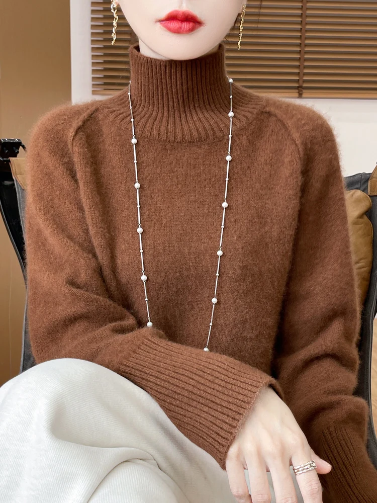 2025 nuevo Otoño Invierno mujeres 100% prendas de punto de lana merina jersey de cuello alto ajustado suéter inferior básico suave cálido cómodo Top Popular