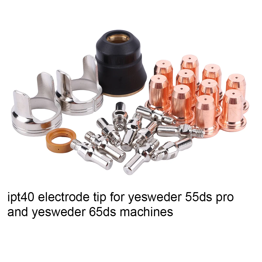 24 Pcs IPT40 Consumables Set Welding Parts Torch Plasma Cutting Shield Cap for YESWELDER CUT 55DS Pro CUT 65DS Plasma Cutter