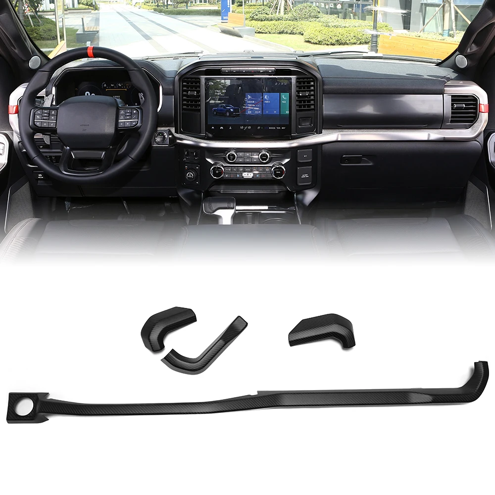 for Ford F-150 F150 F250 F350 Raptor Lariat Limited XLT 2021-2023 4Pcs Set Dashboard Trim Cover Dry Carbon Fiber