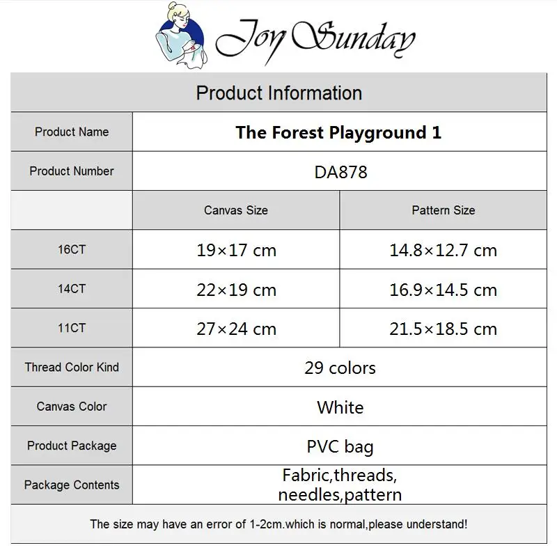 Joy Sunday The Forest Playground Animal Cross Stitch Kit Aida 16/14ct 11ct Count Printed Stitches Embroidery Diy Handmade Craft