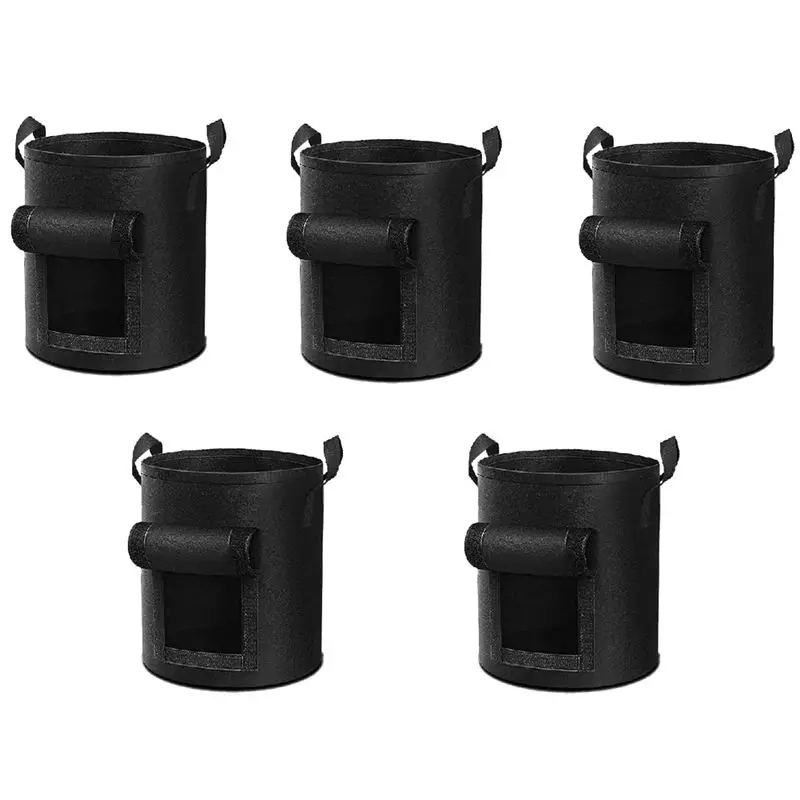 ABKW-5Packs 10 Gallon Potato Grow Bag, Heavy Duty Potato Bags For Growing Potatoes Fabric Potato Grow Bags With Flap
