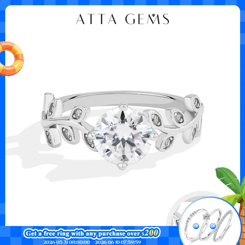 

ATTAGEMS 1.5CT S925 Sterling Silver Moissanite Rings for Women Solitaire Leaf-shaped Design Wedding Engagement Band Fine Jewelry