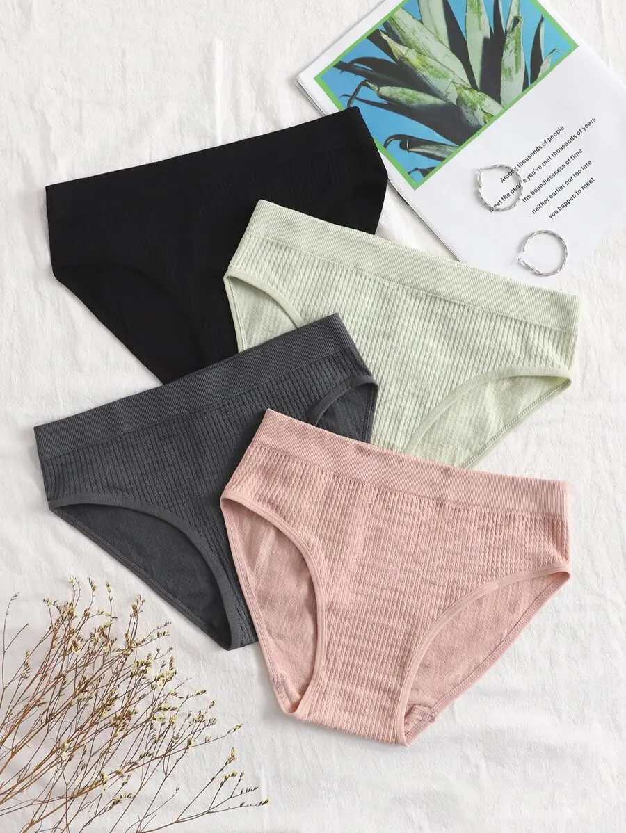 

Womens High Stretch Ribbed Solid Color Comfortable Briefs