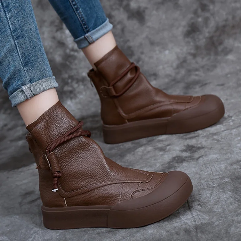 

Women Platform Ankle Boots Flats Sneakers Oxford Leather Woman Trend Designer Snow Boots Fashion New Chelsea Boots Mujer Zapatos