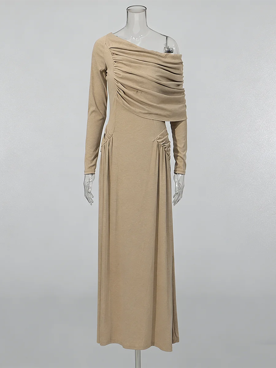 فساتين TWOTWINSTYLE للتخسيس مقسمة غير منتظمة للنساء بياقة قطرية وأكمام طويلة فستان بسيط ملابس نسائية