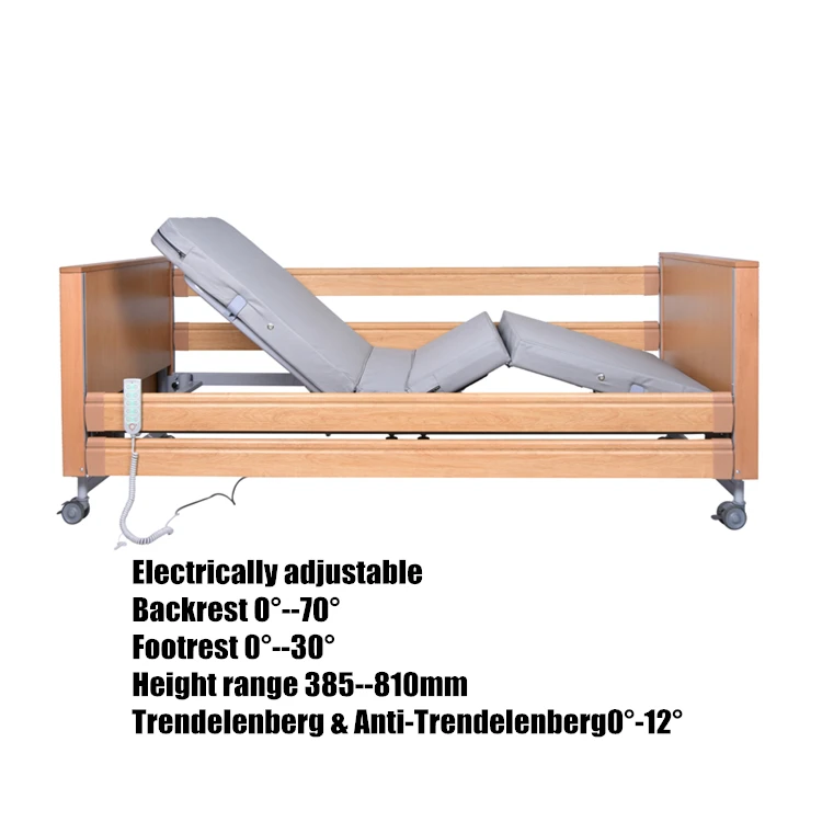 5 Function Wood Nursing Care Patient Bed Durable Electric Hospital Bed Backrest Footrest Medical Beds For Home Care