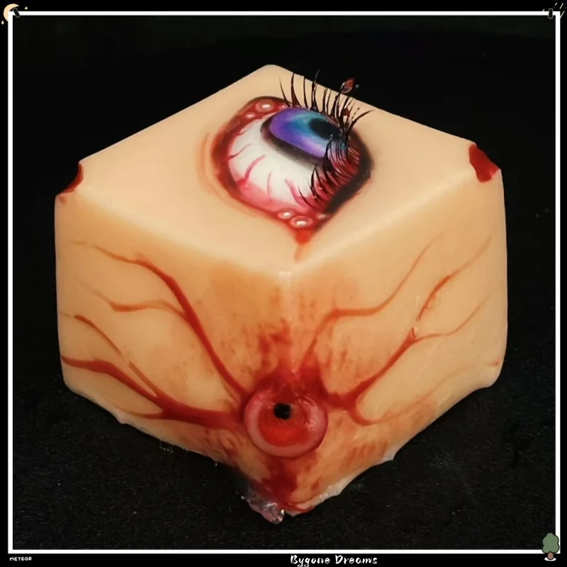 Handmade Horror Human Skin Eyeball Cube Squishy Toy Realistic Bloody Eyelash Square Squeeze Vent Toy Stress Relief Halloween