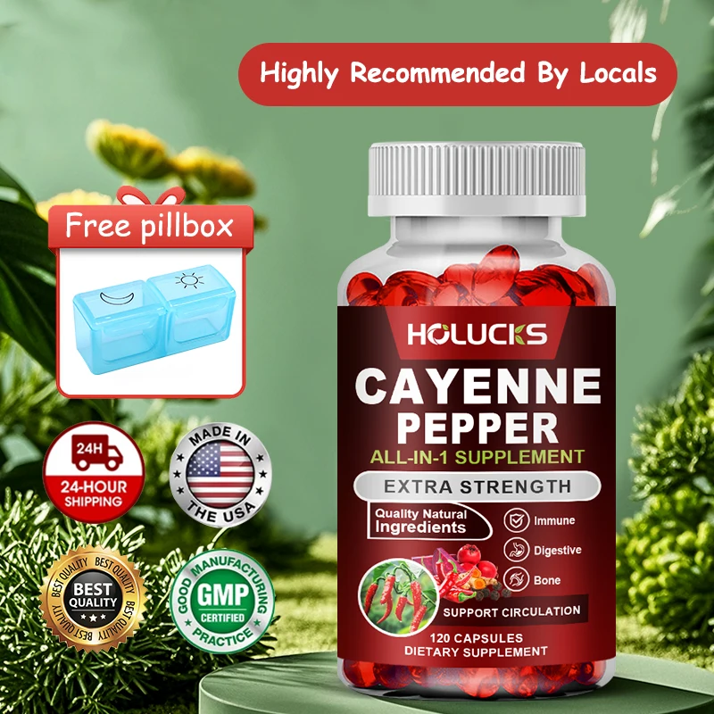 

High Potency Cayenne Pepper Capsules, with Vitamin D3, Support Circulatory System, Cleansing & Overall Wellness, Weight Loss