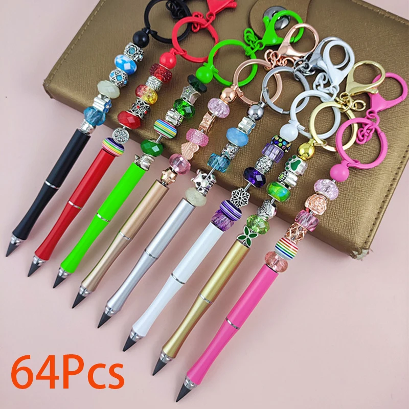 

64Pcs No Sharpening Pencil Bead Pencils for Students Paint DIY Beadable Pencil Keychain Beaded Pencils