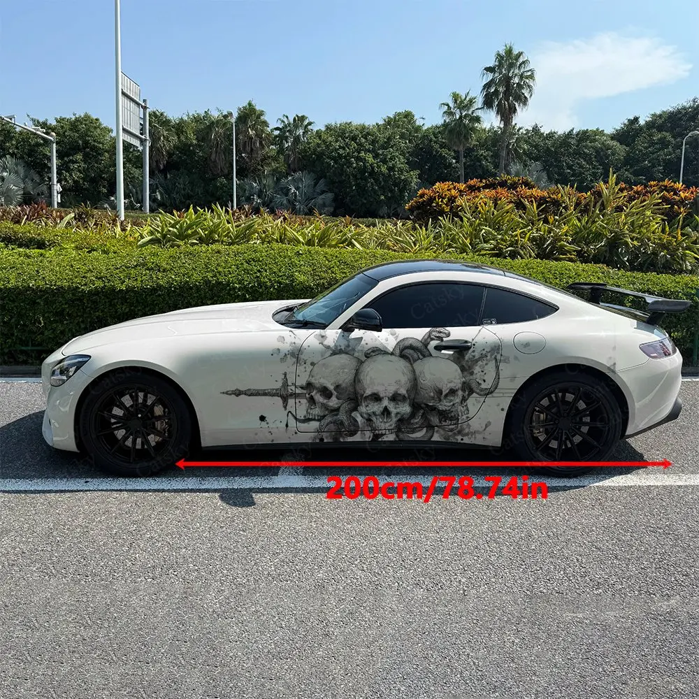 2pcs Ink Skeleton Snake Blade, Durable, Fade-resistant, Enhance Vehicle Aesthetics With Bold Artistic Design Car Vinyl Wraps