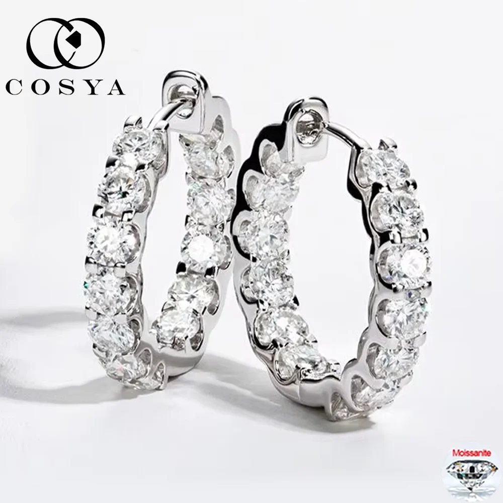 

COSYA 2,6 карата серьги-кольца с муассанитом для женщин D цвет S925 серебро 18-каратного золота серьги для свадебной вечеринки ювелирные украшения