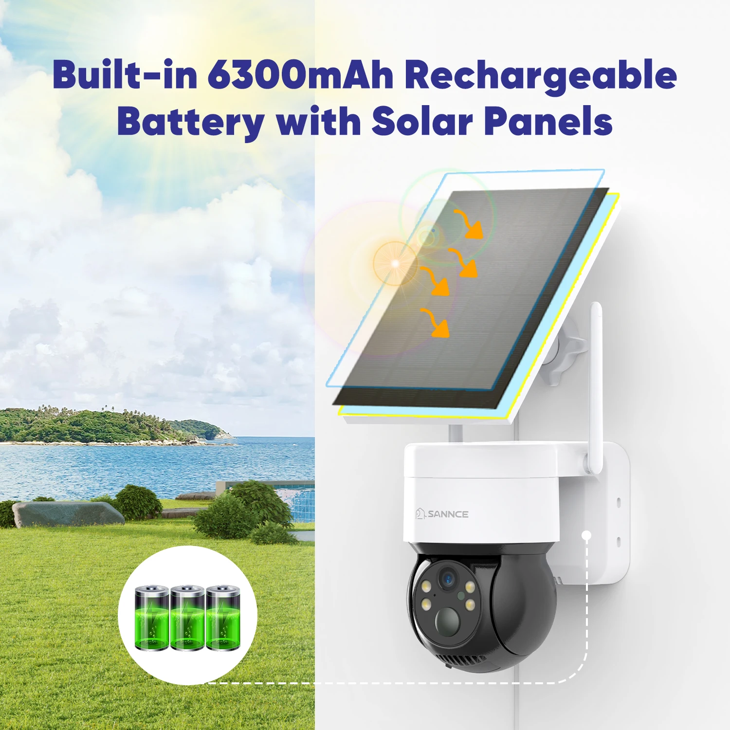 Sannce 4MP 2.4G WiFi Video Security Surveillance Camera Two Way Audio 18650 Rechargeable Battery Solar Panel Security Protection