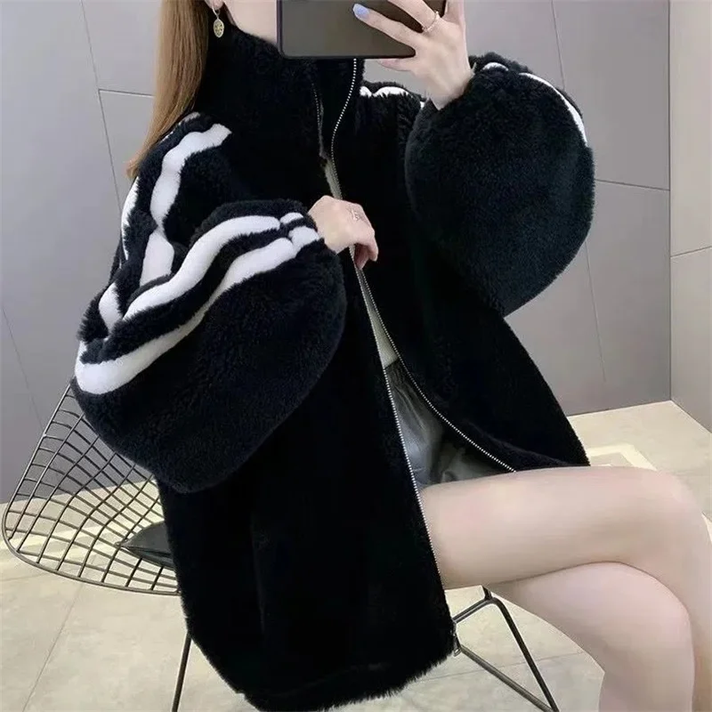 

New 2022 Sheep Sheardown Lamb Wool Coat Women's Cotton Thick Imitation Fur Coat Imitation Rabbit Hair Young Standing Collar X512