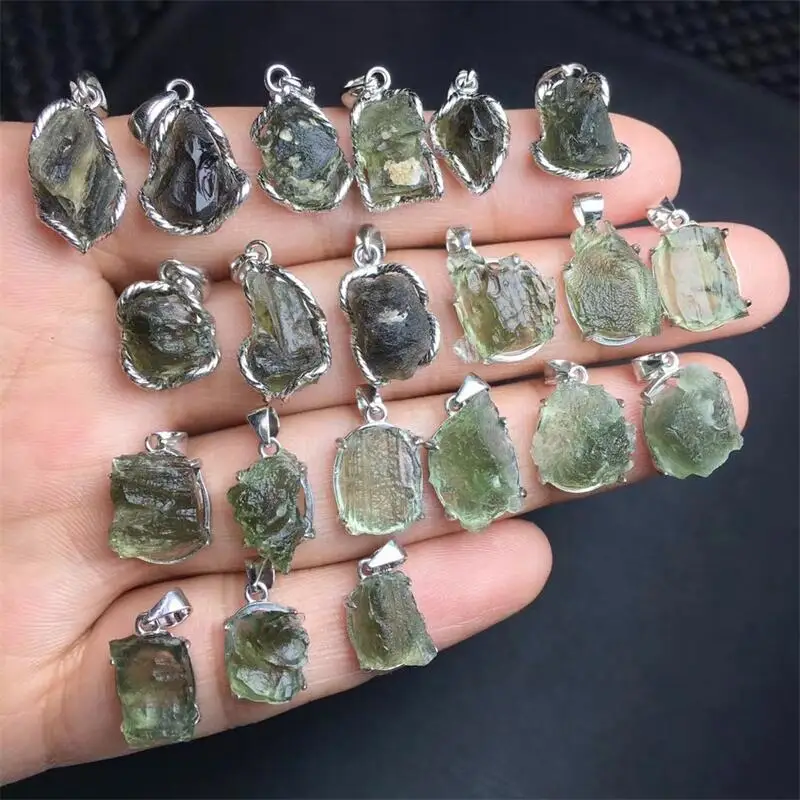 S925 Natural Freeform Czech Meteorite Pendant Healing Gemstone Reiki Fashion Jewelry Accessories Gift 1PCS