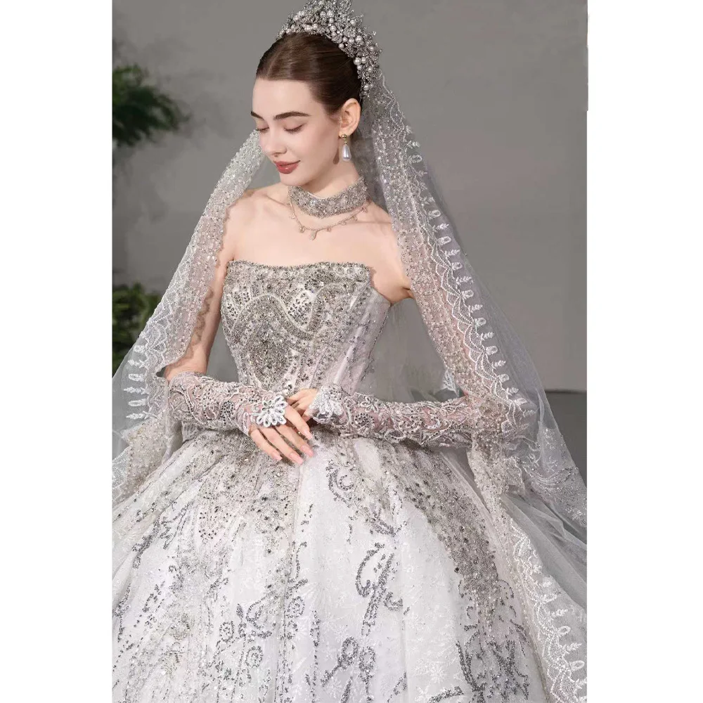 Princess Style Strapless Sleeveless Wedding Dress 2026 Embroidered Crystal Detail Customizable Hochzeitskleid For Women