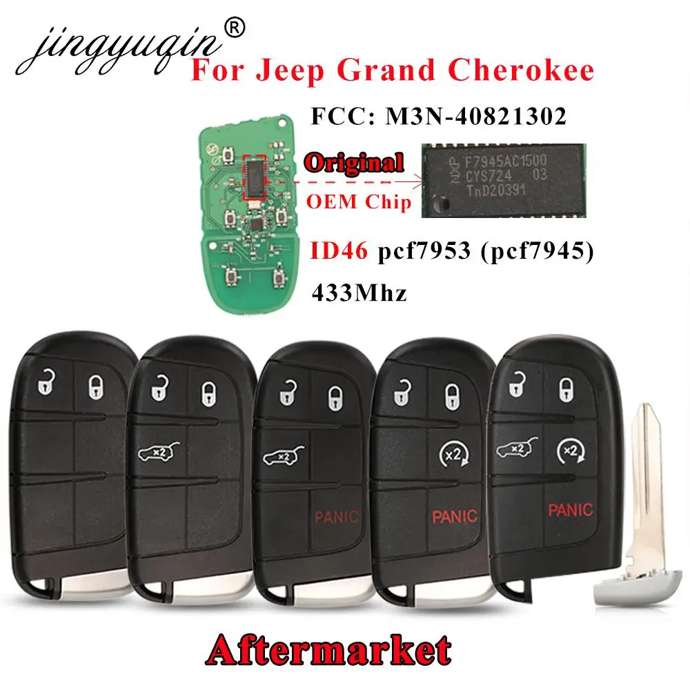 Jingyuqin 2/3/4/5 przycisk inteligentny klucz zdalny M3N40821302 pilota 433MHz dla Jeep Grand Cherokee 2013-2020 ID46 pcf7945 7953 kluczyk do