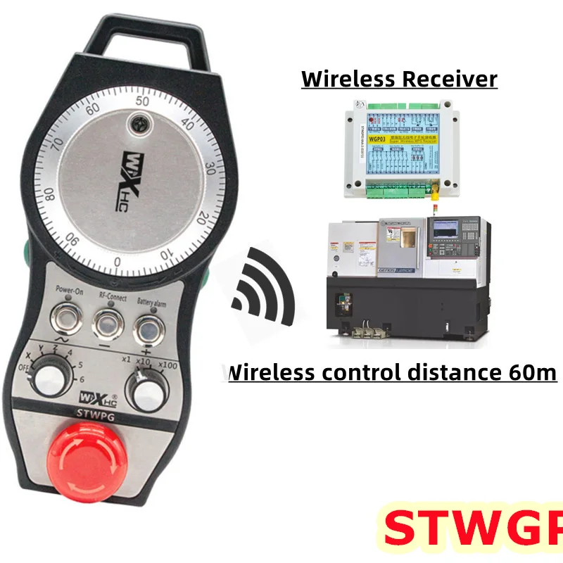 STWGP 6 Axis Wireless Electronic Handwheel MPG With Enable Button Mushroom E-Stop Emergency For Fanuc Siemens CNC Router