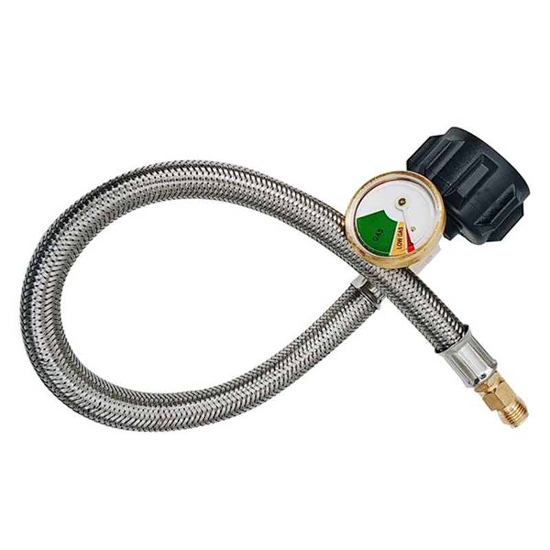 2Pc Braided RV Regulator Propane Hose Connector 18Inch Silver Stainless Steel With 1/4Inch Male NPT Gauge QCC Type 1 Connection