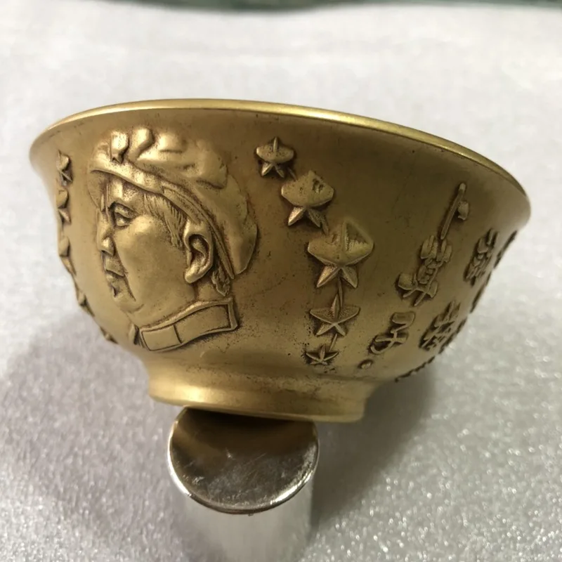 Antique Bronze Collection Home Decoration Craft Ornament Brass Small Bowl Mao Zedong Head Portrait Song of Plum Blossoms