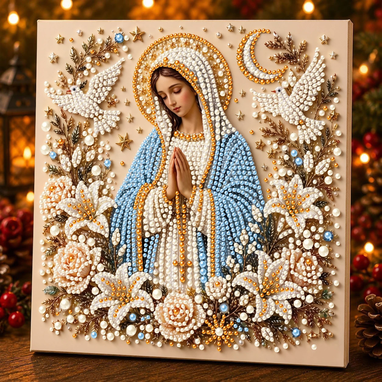 Handmade Pearl and Diamond Decorative Painting, 3D Stereo Decorative Ornament, DIY Pearl Painting Set for Father's Day and Mother's Day, Holiday Home Decoration Painting, Handmade Diamond Painting for a Happy Family, Handmade Home Decoration Set, Time-Killing Activity with Bead Art, Gift for Those Who Enjoy Crafts, Party Decoration Gift, Gift for Friends, Elders, Girlfriends, and Boyfriends