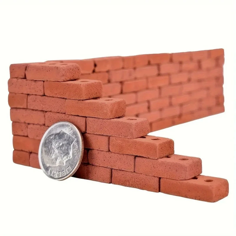 

1:16 Mini Three-Hole Red Bricks DIY Miniature Brick Set 50/100pcs - Dollhouse Simulation Bricks for Sand Table Scenery Buildings