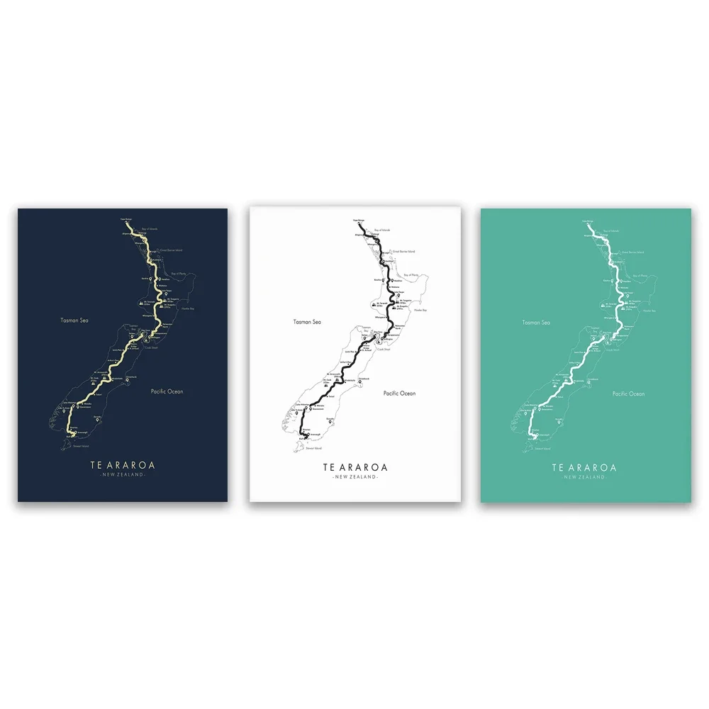 | Poster Te Araroa Te Araroa Route Map, Hiking New Zealand Relive Your Adventures | Wall Hiking Route Map Art Poster