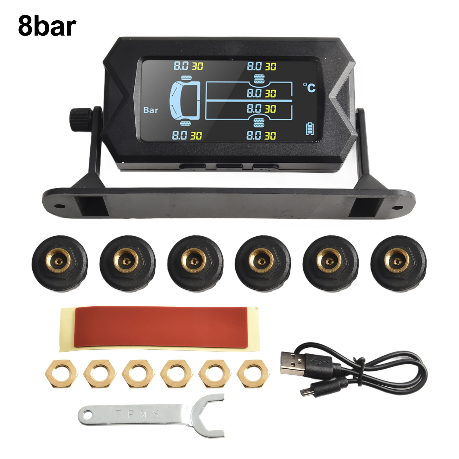 Wireless 6 External Sensors Solar TPMS LCD Car Tire Pressure Monitoring Wireless Tire Pressure Monitoring System Motorcycle