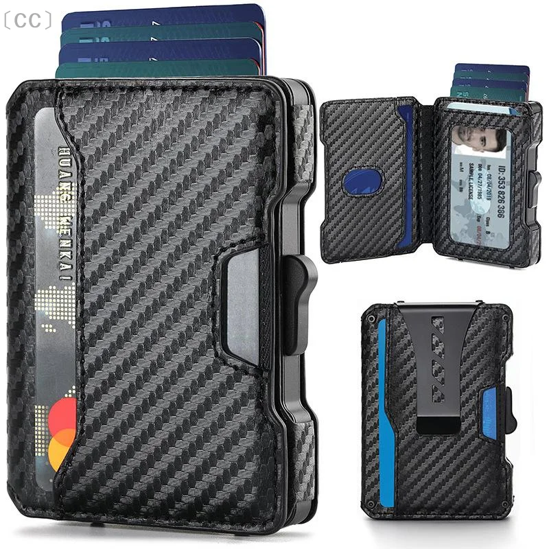 〔CC〕Leather Card Holder 1Pcs Side Push RFID Blocking Wallet with Multi Card Slots for Office and Travel〔88〕