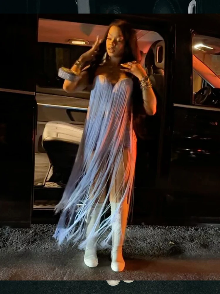 

Weird Puss Long Tassel Camisole Women Sexy Invisible Straps Summer Trend Hipster Fashion Beach Vacation Matching Club Tank Tops