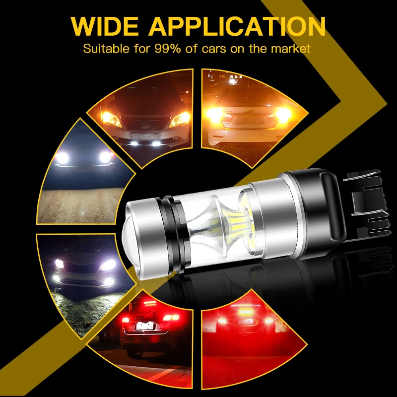 2PCS T20 7443 LED Turn Signal Light 7440 W21W Blub for Jeep Cherokee KL/Compass/Grand Cherokee 4/Wrangler 4 JL/Grand Cherokee