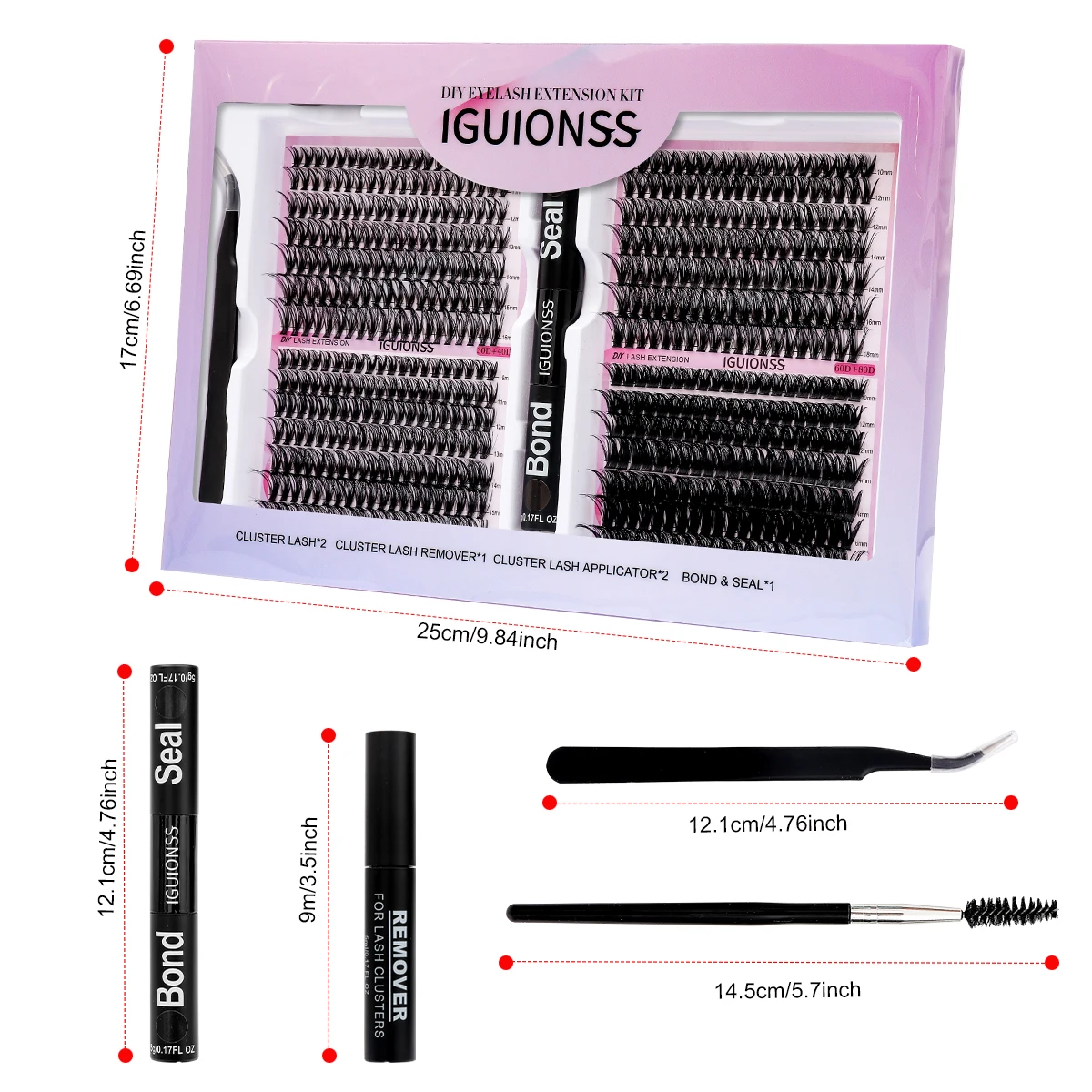 DIY False Eyelash Set Large Capacity 30D+40D 60P+80P Mixed Length Segmenting&Unloading Glue&Glue and Seal Coat&Tweezers&Brushes