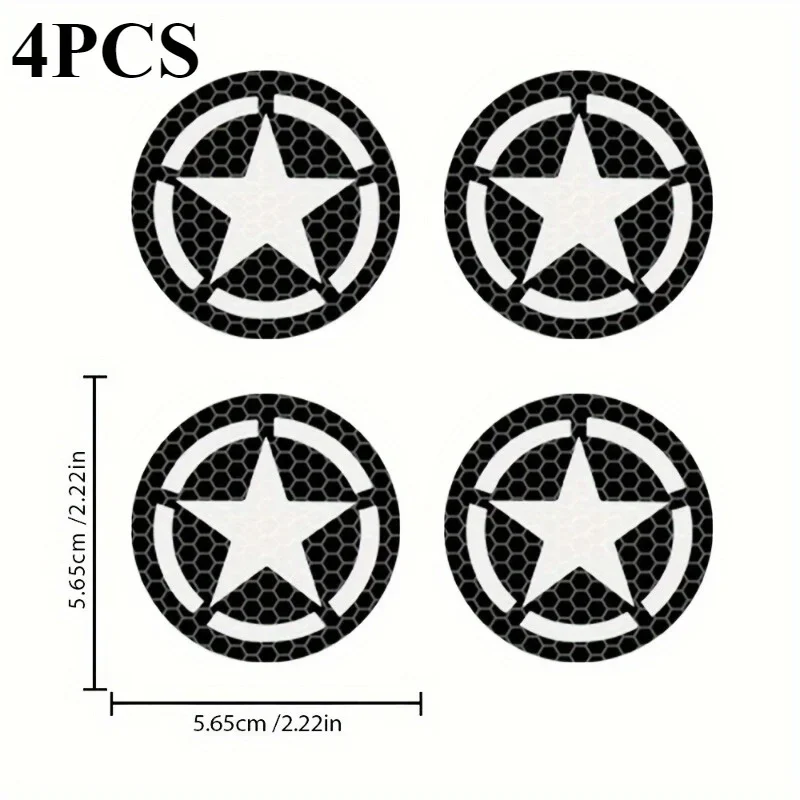 Star Wheel Hub Stickers Reflective Waterproof Vinyl Decals Car Rim Center Cap Night Safety Glossy Decorative 1PC