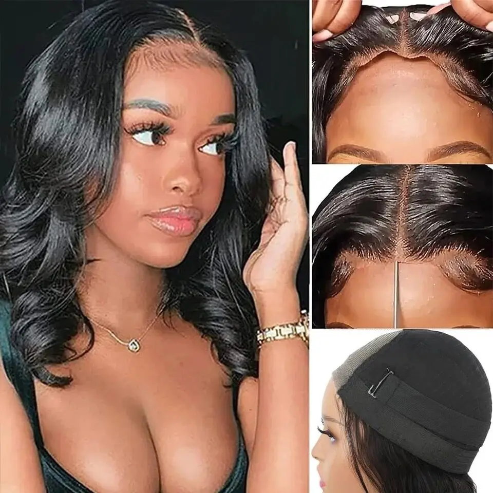 ISEE Hair Glueless Wig Wear And Go 6x4 HD Body Wave Bob Wigs Pre Cut PrePlucked Lace Front Human Hair Wigs For Women