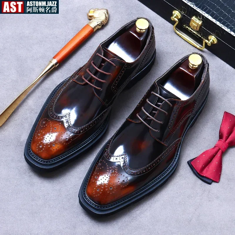 Мужские модельные туфли из лакированной кожи в стиле ретро, роскошные качественные туфли ручной работы из натуральной кожи, весенние броги 202, свадебные туфли для мужчин