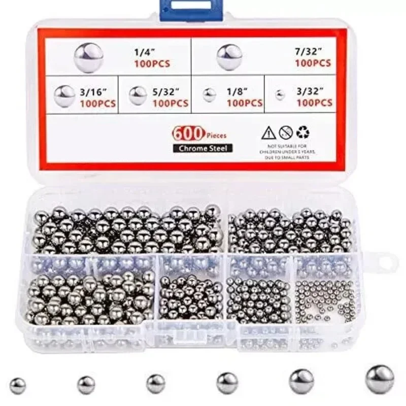 

600pcs Solid Bearing Balls Chrome Steel Ball Solid Smooth Bearing Steel Ball Roller Beads for Bike Scooter1/4" 7/32" 3/16" 5/32"