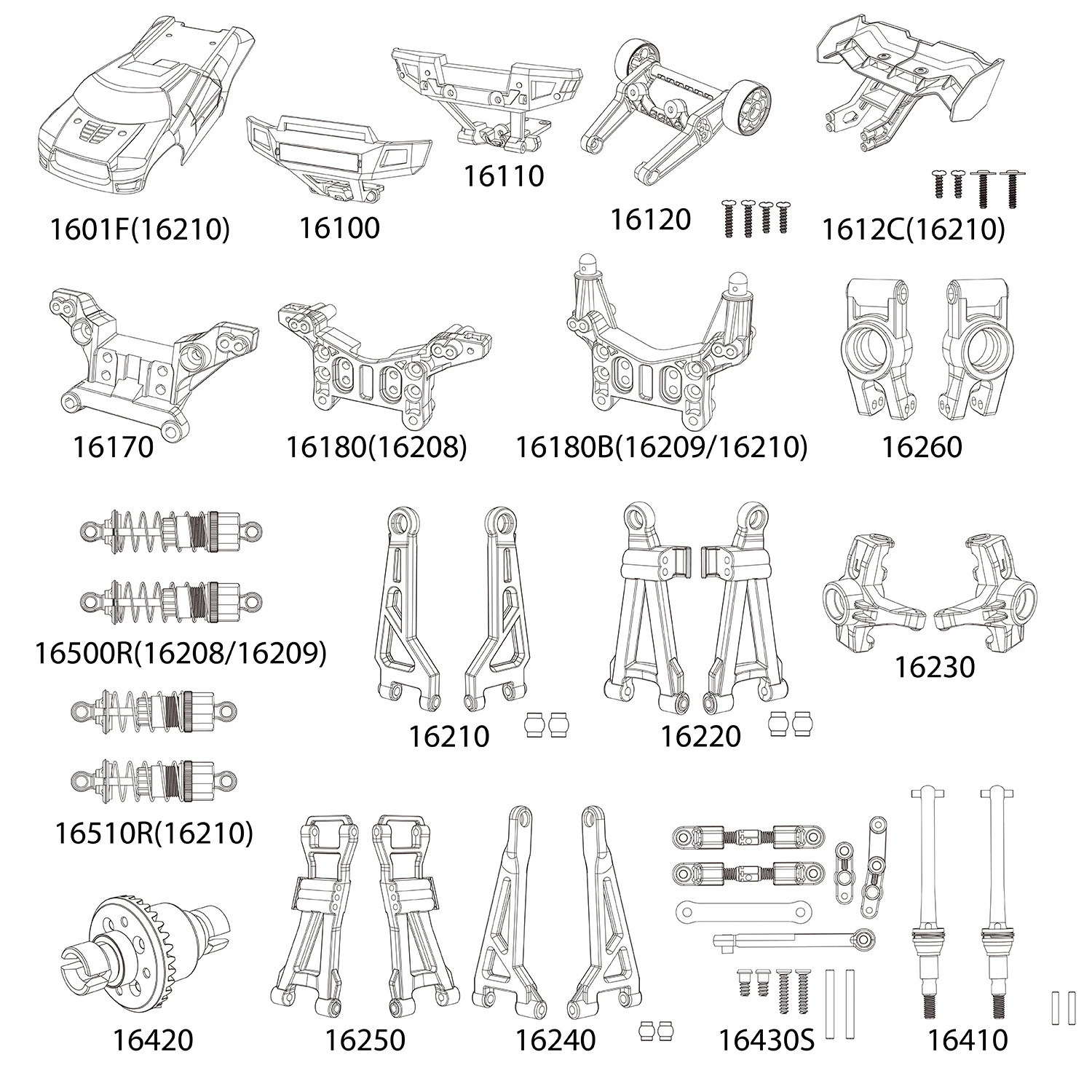 MJX Hyper Go H16H 16208 16209 16210 Original Differential Shock Absorber Gear Suspension Arm RC Car Replacement Spare Parts
