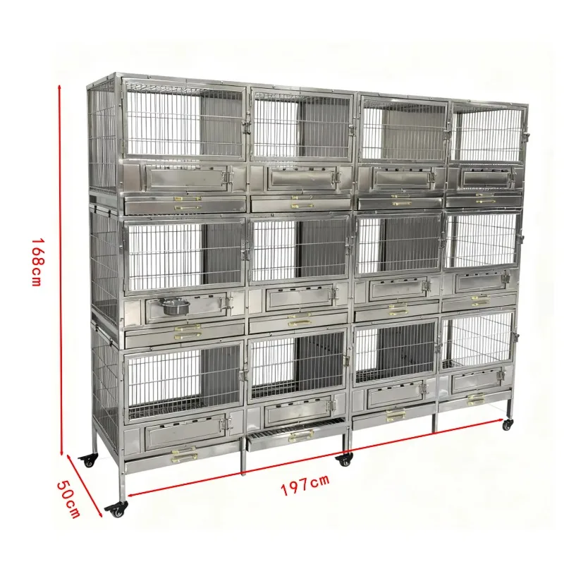Three Layers Drawer Toilet Design Easy Clean & Breathable for Birds Cats Simple Stainless Steel Pigeon Cage