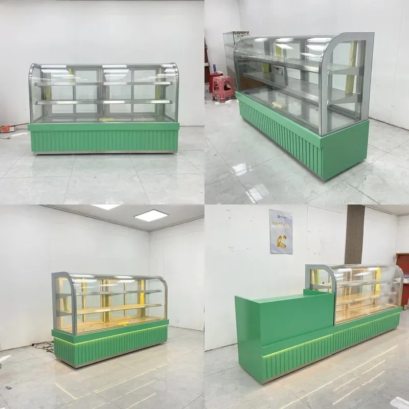 High quality stainless steel frame air-cooled cake display cabinet desktop LED light cabinet tempered glass defogging