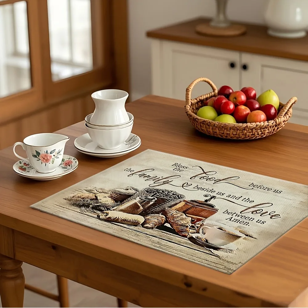 Retro Bread Blessing Quote Placemat, Heat Resistant Table Protector. Washable Non-slip Mat for Kitchen Cafe Daily Dinner Decor