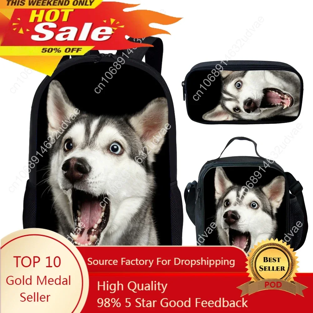 Husky Dog Print Children School Bag Set for Girls Boys Primary Student School Backpack Kids Book Bag Mochila Escolar