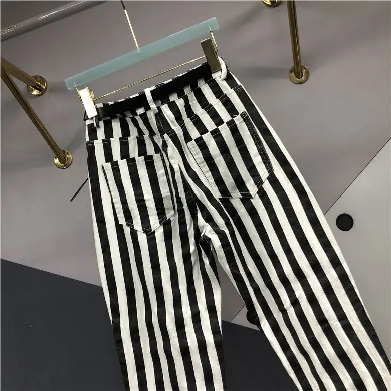 Imagem -03 - Calça Harém Casual para Mulheres Moda Streetwear Cintura Alta Calça Listrada Que Combina com Tudo Nova Primavera Outono 2023