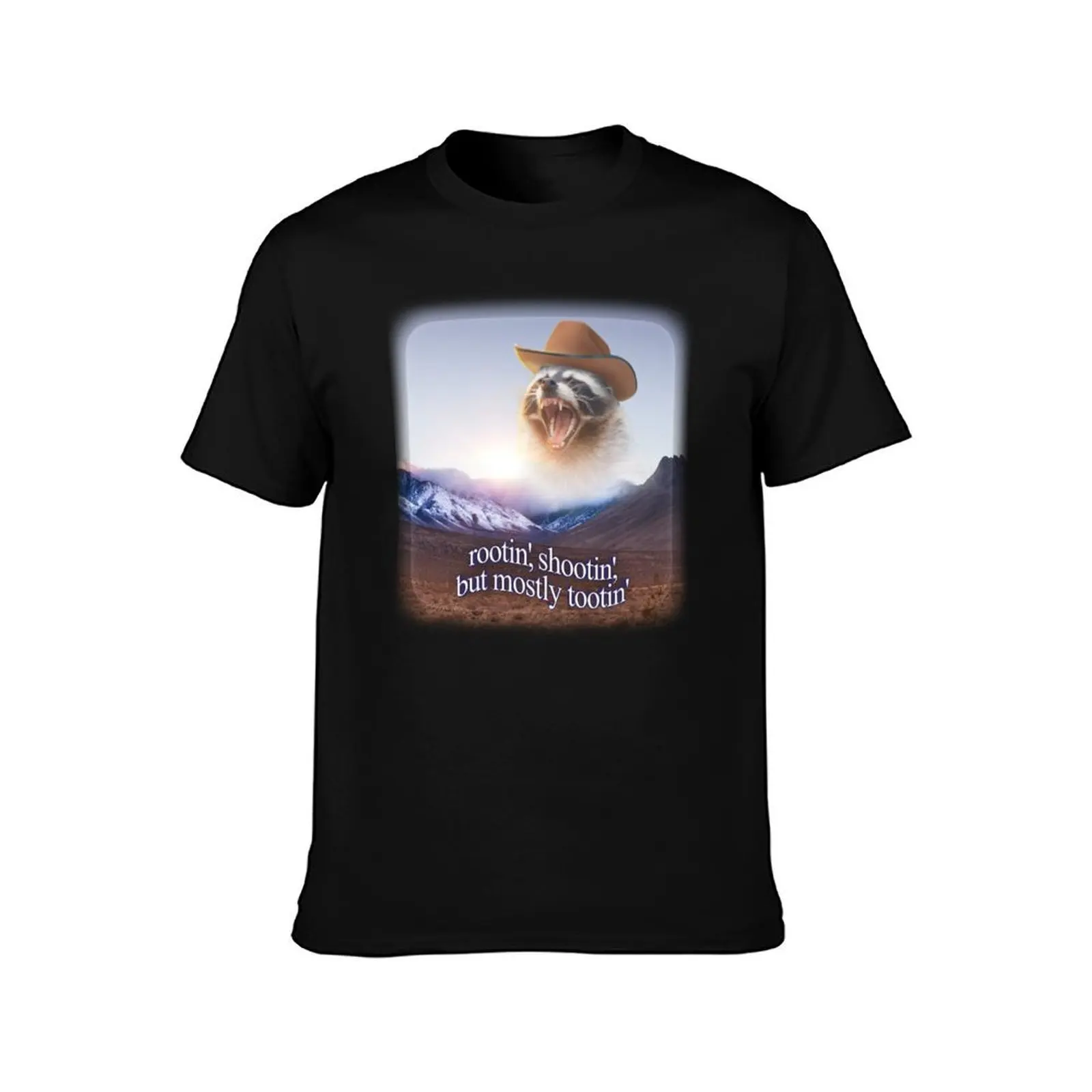 rootin shootin but mostly tootin cowboy raccoon word art T-Shirt UV Protection Outdoor Tee Shirt T-Shirt