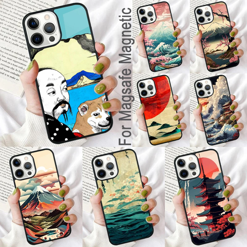 Japanese Ukiyo-e Art Magnetic Soft Phone Case for iPhone 16 Promax 15 Pro 13 14 Plus 11 12 Mini MagSafe Coque