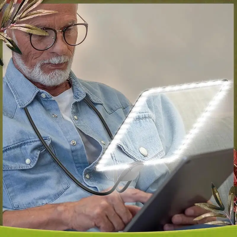 New-5X Hands Free Magnifying Glass With 50 LED Light,Gooseneck Page Magnifier For Senior Low Vision Reading,Repairing,Sewing