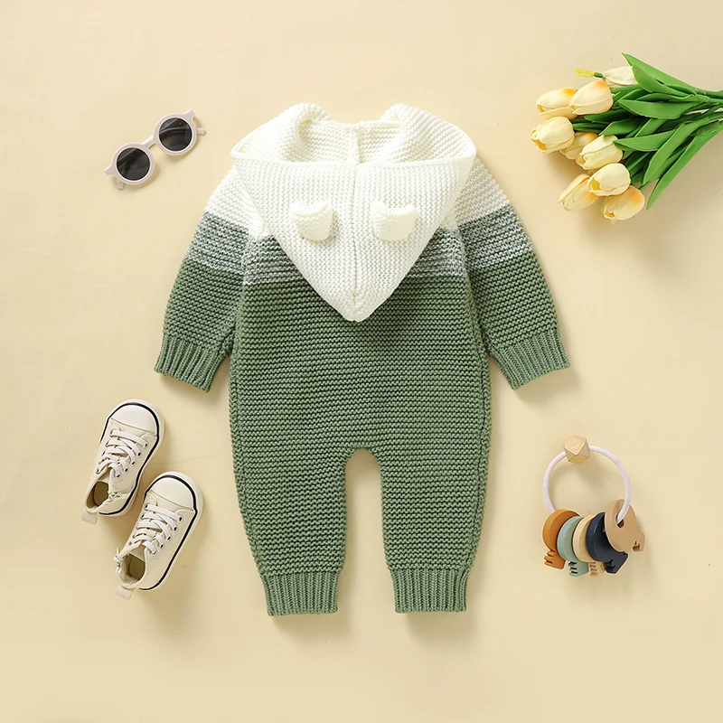 0-18m Newborn Infant Boys Girls Rompers Clothes Autumn Winter Toddler Kids Unisex Hooded Long Sleeves Jumpsuits Children Outfits