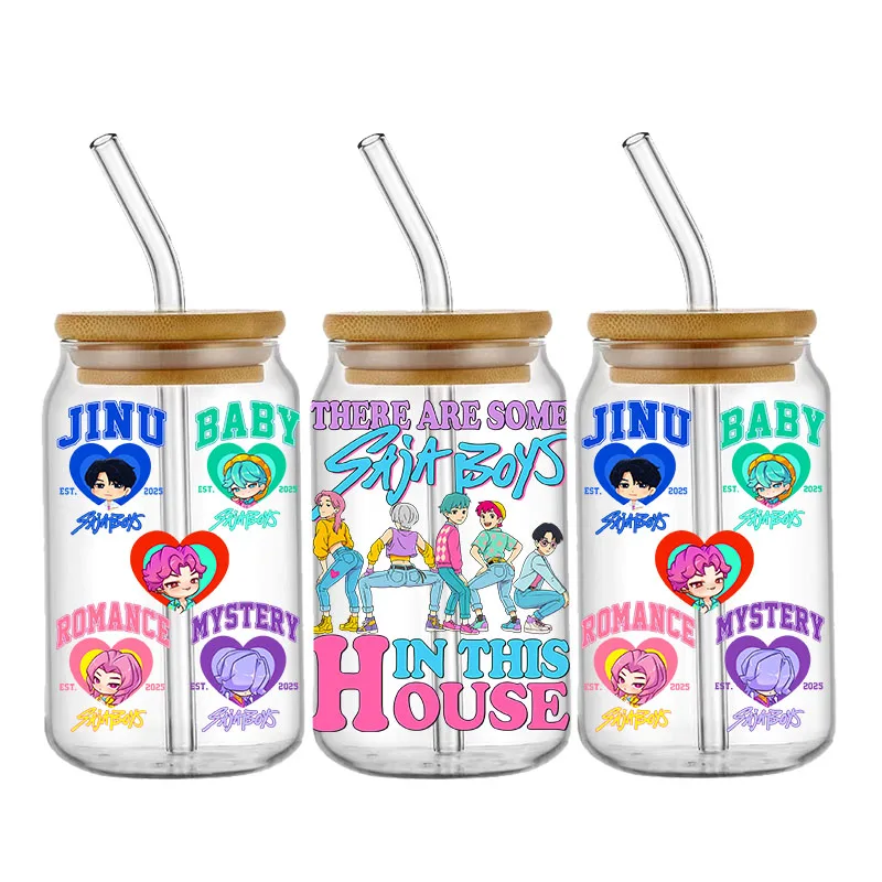 شيطان الصيادين فيلم Kpop عاشق هدية أنيمي مروحة الأشعة فوق البنفسجية DTF ملصقات جاهزة لنقل كوب التفاف مخصص لتقوم بها بنفسك الحرفية ل Libbey يمكن الزجاج