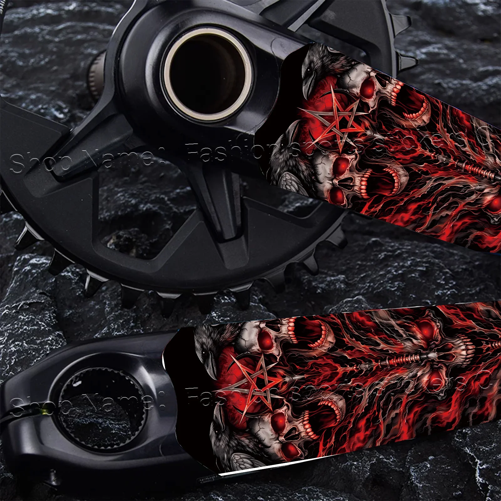 1Pair Skull Crow Pentagram Red Flame Crank Arm Waterproof Removable Gothic Horror Stickers For MTB Road Bike Crankset