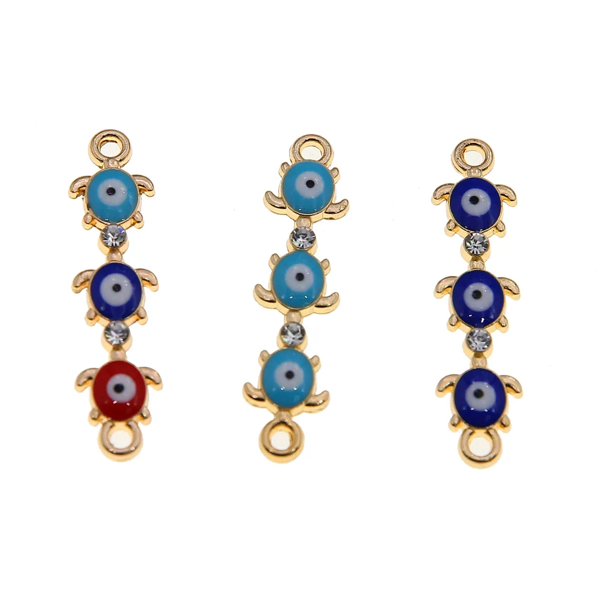 50pcs Enamel Evil Eye Star Animal Pattern Metal Double Hole Connector Suitable for DIY Lucky Jewelry Bracelet Anklet Necklace