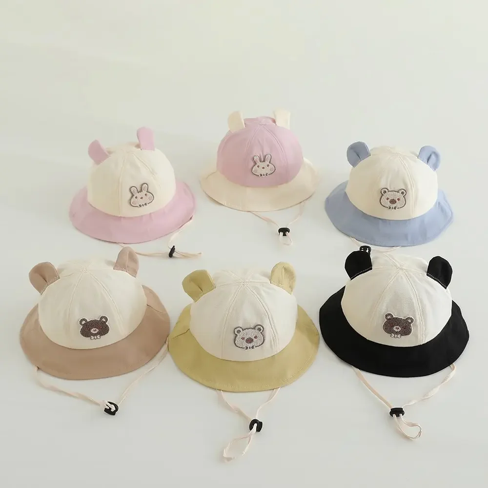 Neue Panama Herbst Cartoon Bär Ohr Baumwolle Baby Eimer Hut Für Jungen Mädchen Kinder Strand Sonnenhut Kinder Uv-schutz Kappe